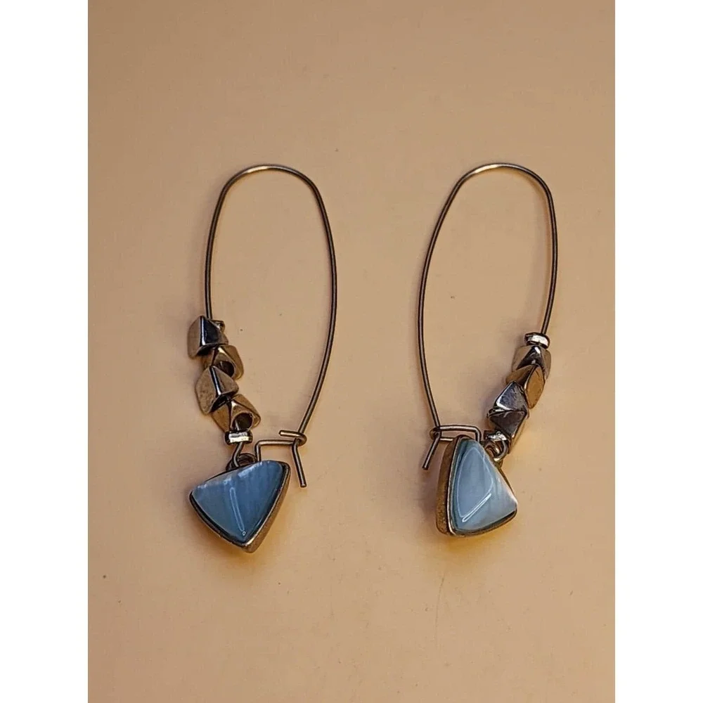 Vintage KENNETH COLE REACTION Signed Aqua Gold & Silver Tones Dangle Earrings